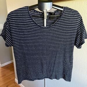 Chico's 100% Linen Boat Striped Cropped Nautical Flowy Boxy Summer Top Size M